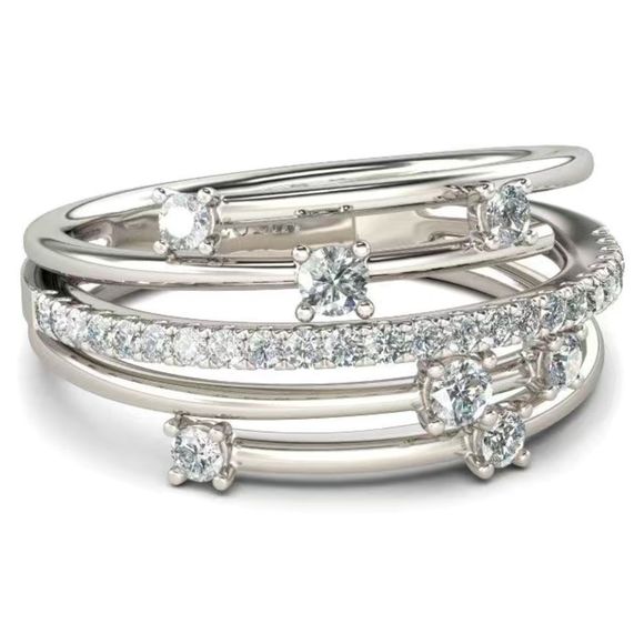 ⭐️Silver Twisted Multi Band Diamond Layered Ring⭐️ - Picture 1 of 16